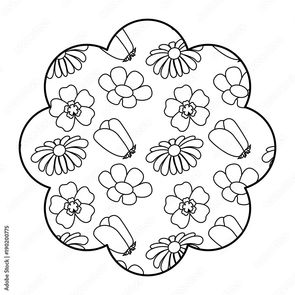 label floral pattern differents flowers spring theme vector illustration outline design label floral pattern differents flowers spring theme vector illustration outline design