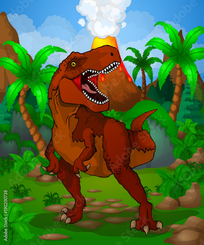 Cute cartoon tyrannosaur. Isolated illustration of a cartoon dinosaur.