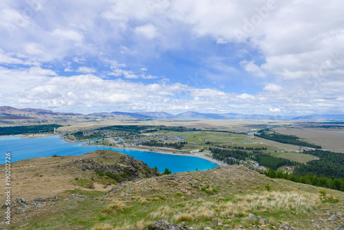 Top view of lake tekapo in New Zealand