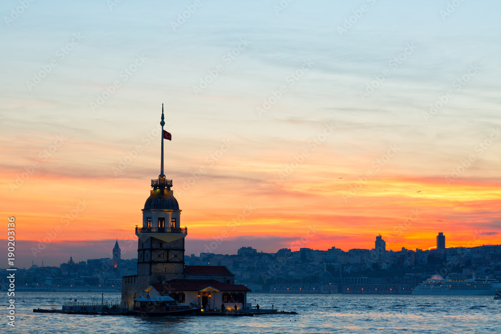Istanbul, view of the Maiden's Tower in sunset, Turkey Istanbul, view of the Maiden's Tower in sunset, Turkey