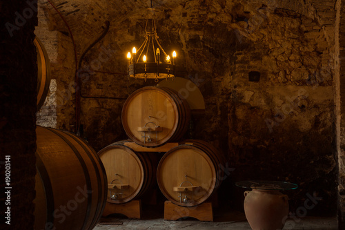Wooden barrels with wine in a wine vault © Shchipkova Elena