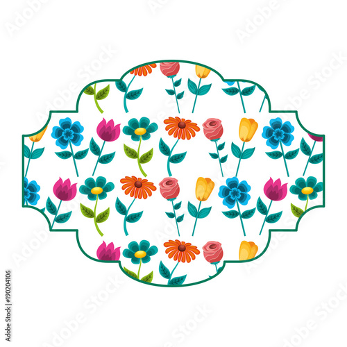 decorative label flowers petal stem spring style vector illustration