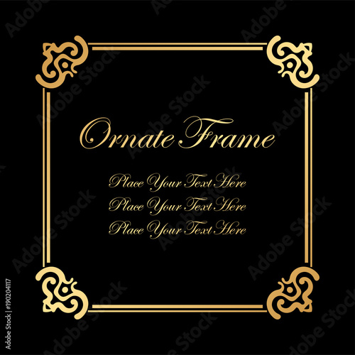 Vintage decorative frame. Elegant ornamental template for design of birthday and greeting card, wedding invitation with place for text. Vector illustration