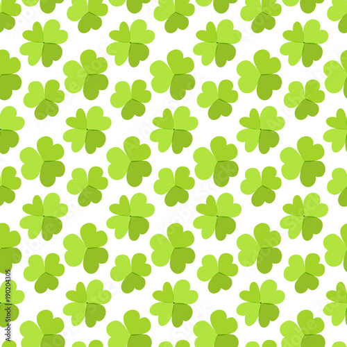 St. Patrick s day background. Four leaf clover seamless texture. Symbol of luck  green shamrock backdrop.