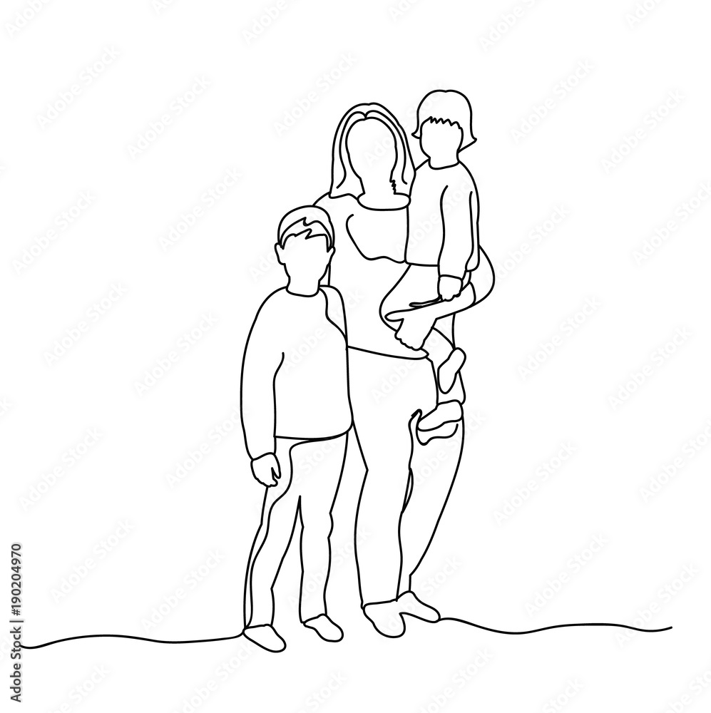 sketch of mum with children on white background, isolated, vector sketch of mum with children on white background, isolated, vector