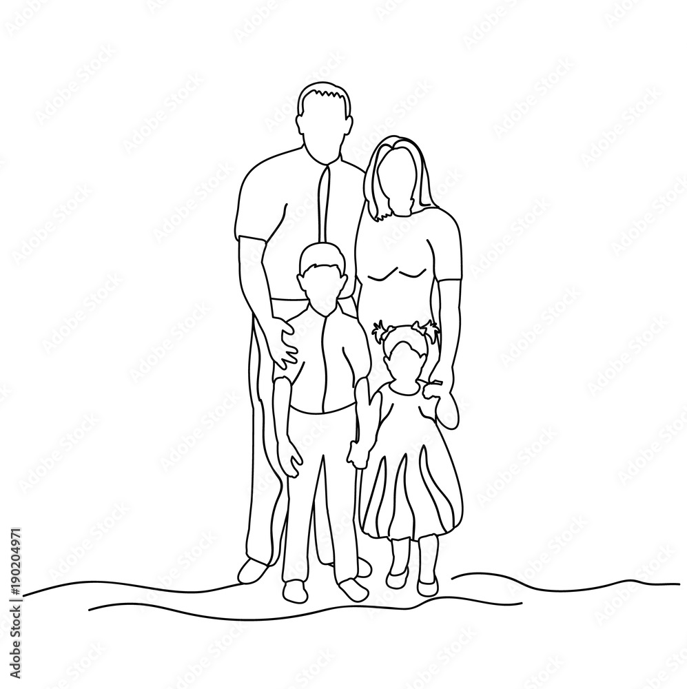 sketch family with children on white background, isolated sketch family with children on white background, isolated