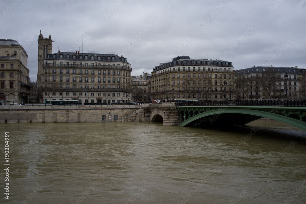 Rising River Seine, Pont Notre-Dame, Paris, France