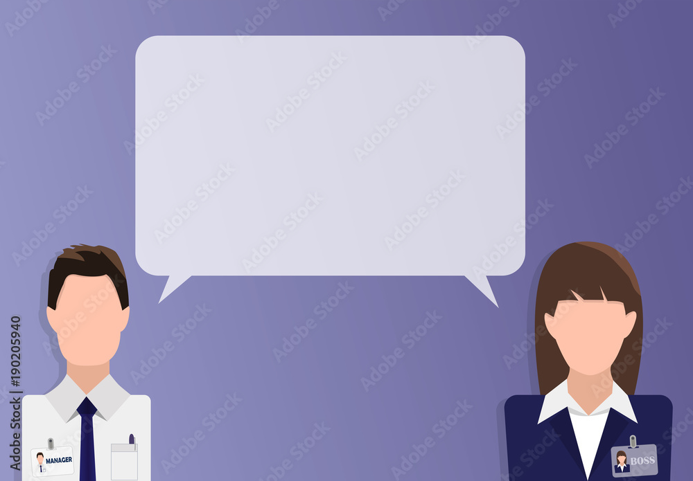 Flat design banner of business team for website with free space for your text. Speech box (dialogue) between two employees. Modern vector illustration concept, isolated. Flat design banner of business team for website with free space for your text. Speech box (dialogue) between two employees. Modern vector illustration concept, isolated.