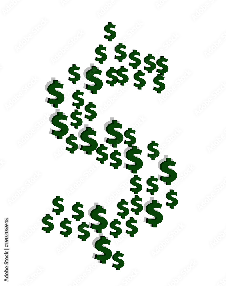 Green Dollar Sign consisting of 3D dollar signs, Vector Illustration. Isolated on White Background Green Dollar Sign consisting of 3D dollar signs, Vector Illustration. Isolated on White Background