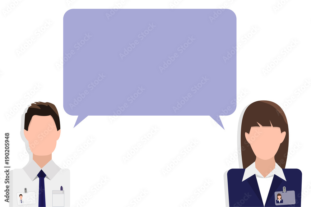 Flat design banner of business team for website with free space for your text. Speech box (dialogue) between two employees. Modern vector illustration concept, isolated. Flat design banner of business team for website with free space for your text. Speech box (dialogue) between two employees. Modern vector illustration concept, isolated.