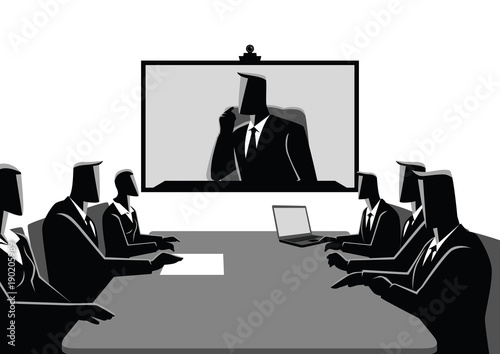 Business men and women having teleconference meeting