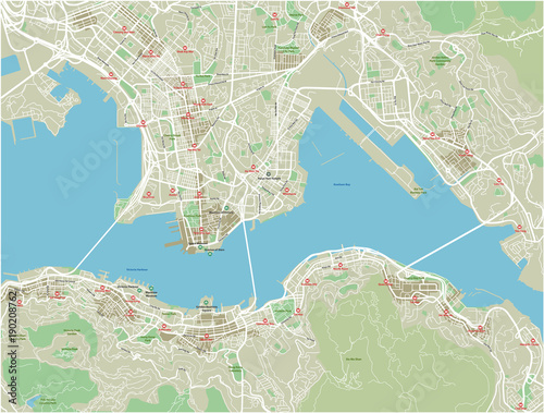 Obraz na plátně Vector city map of Hong Kong with well organized separated layers