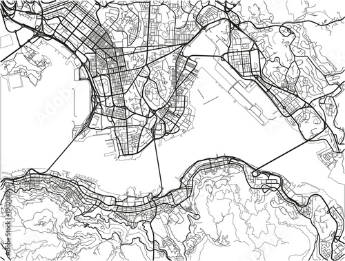 Photo Black and white vector city map of Hong Kong with well organized separated layers