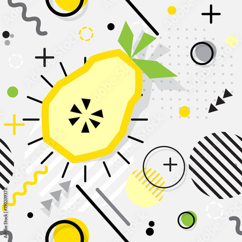Trendy seamless, Memphis style pear geometric pattern, vector