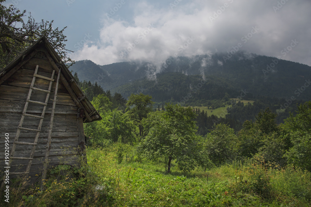 Old abandoned country shack in the mountain