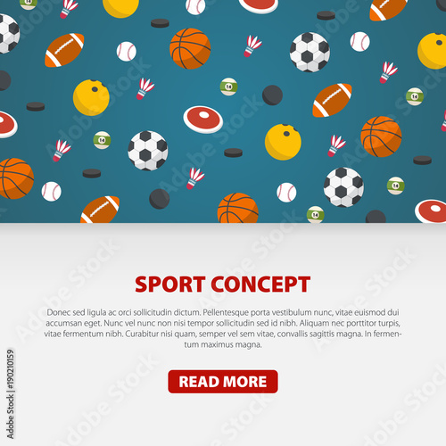 Creative sport games concept. Sports balls and equipment. Flat Style Vector Illustration.