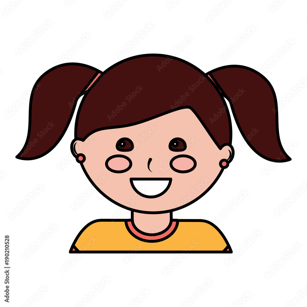 young cute girl face happy character vector illustration