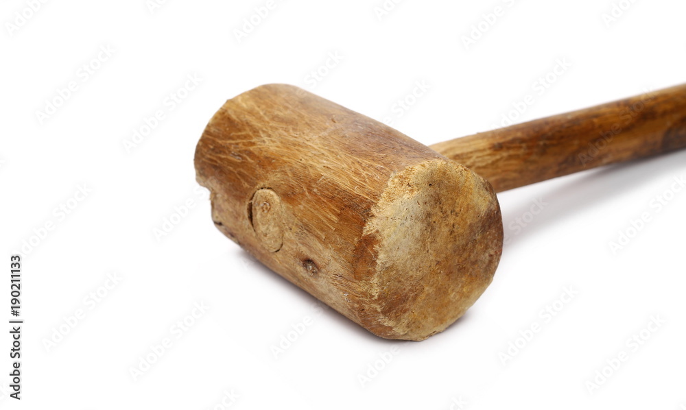 Old wooden hammer, isolated on white background Old wooden hammer, isolated on white background