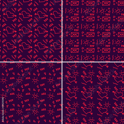Vector heart pattern set. St Valentine design elements.