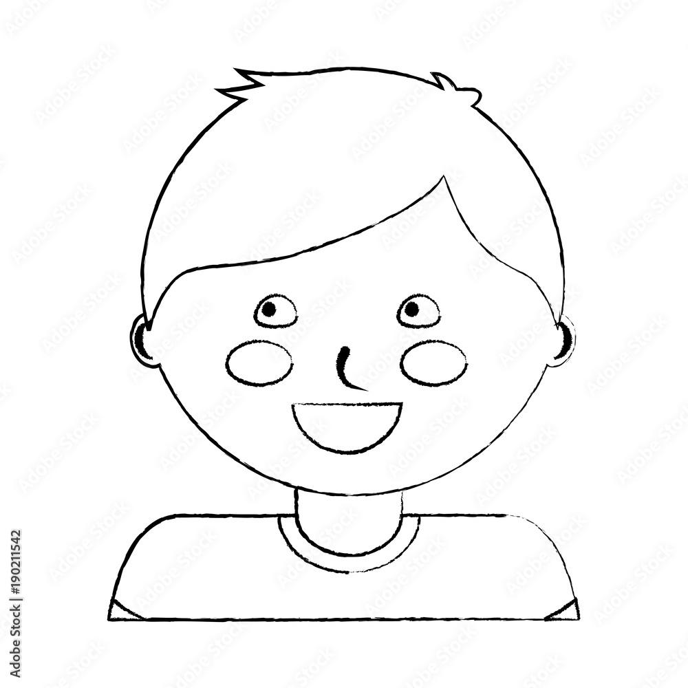happy cute boy face young character vector illustration sketch design