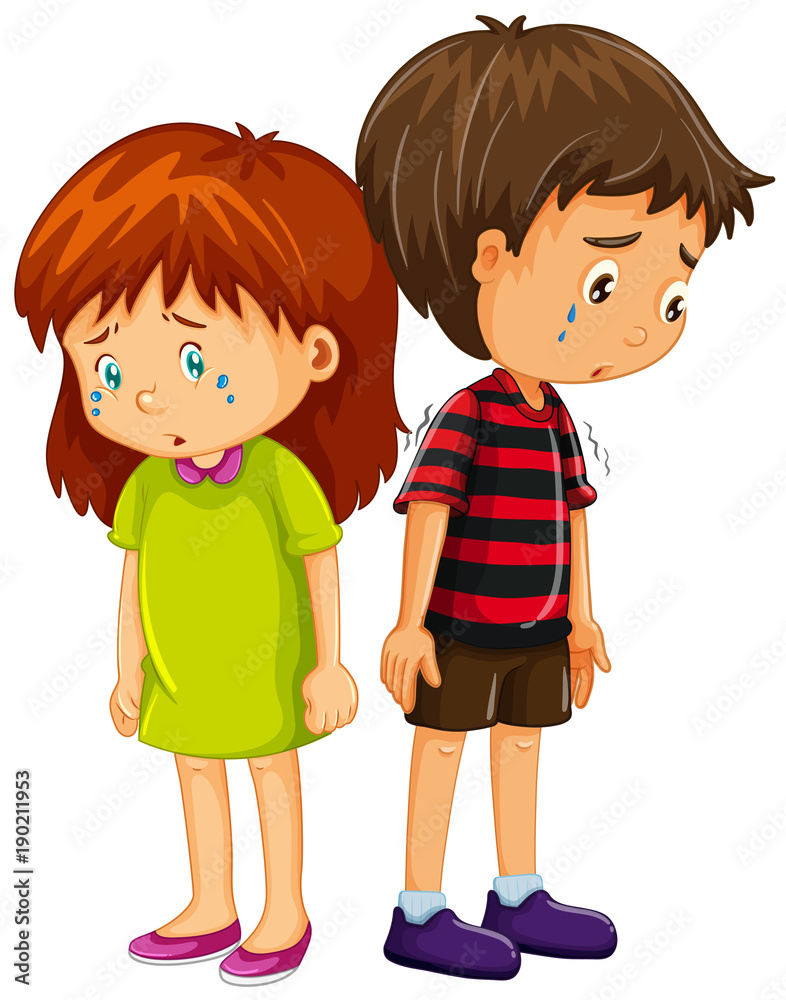 Sad boy and girl crying Sad boy and girl crying