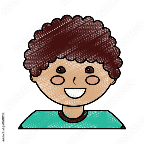 portrait happy young boy character vector illustration black image design drawing design