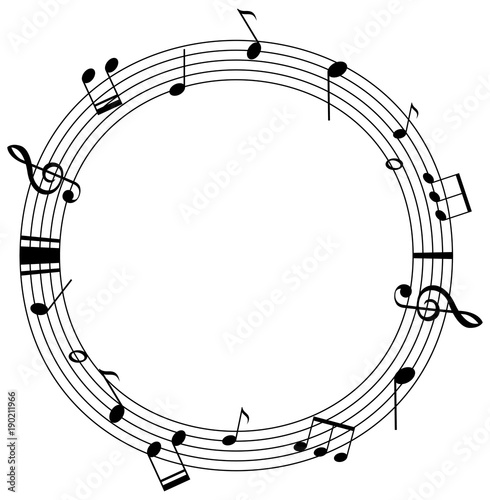 Round frame template with music notes on scales