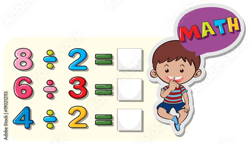 Division worksheet with happy boy