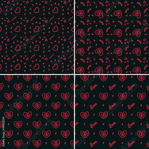 Vector heart pattern set. St Valentine design elements.