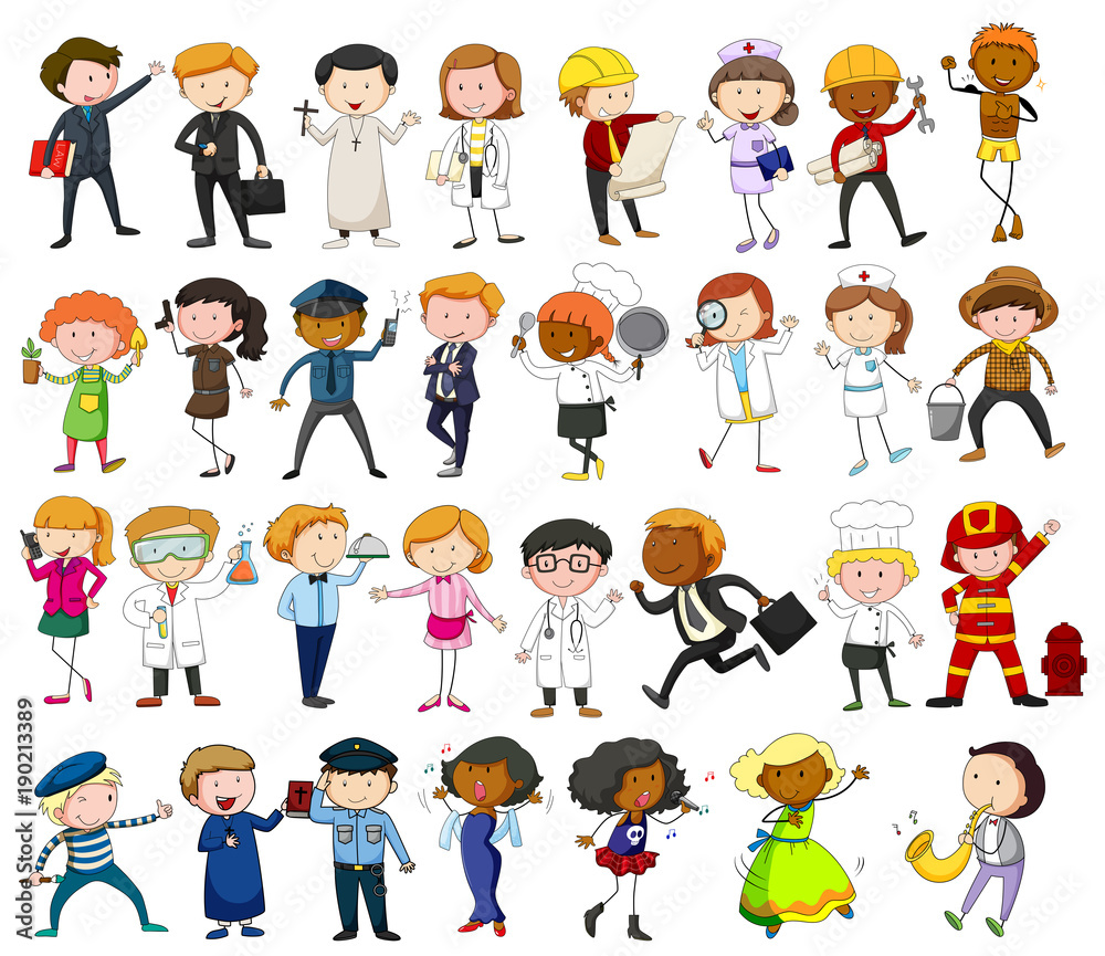 People doing different jobs on white background People doing different jobs on white background