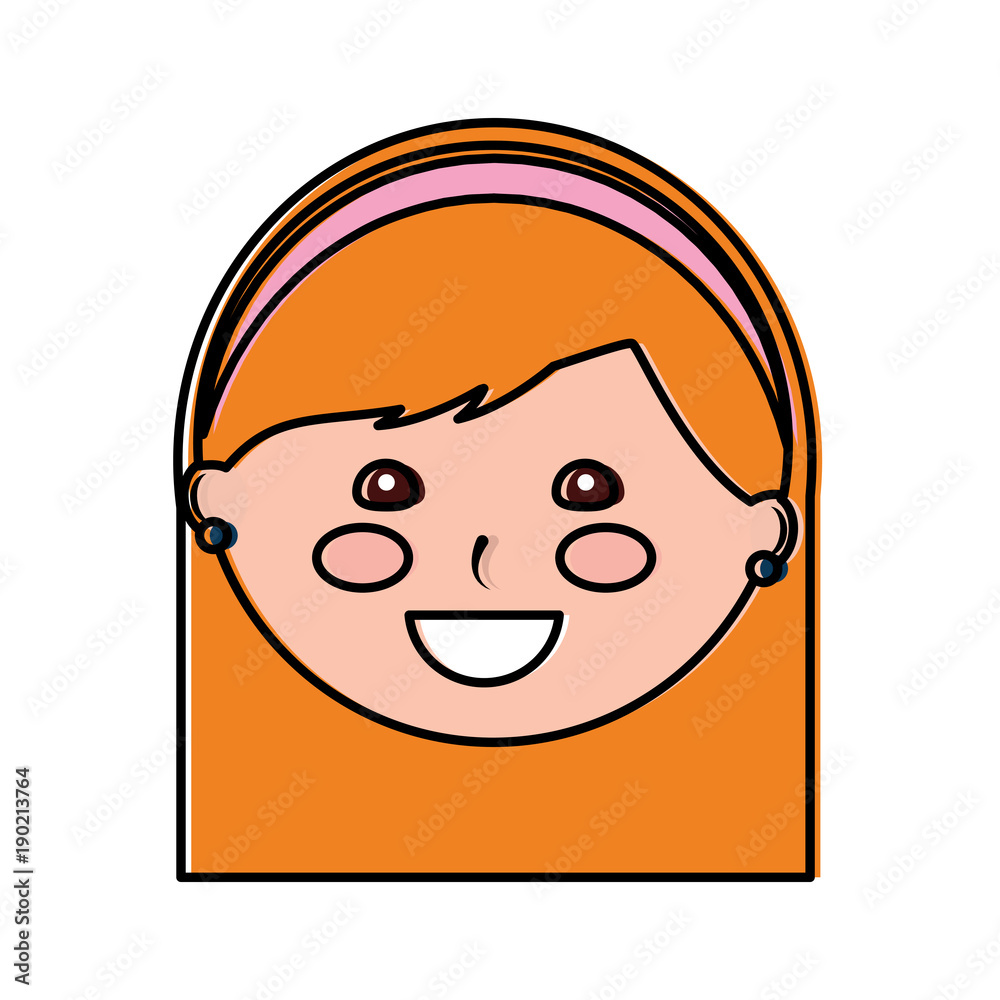 young cute girl face happy character vector illustration