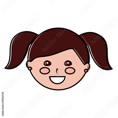 young cute girl face happy character vector illustration