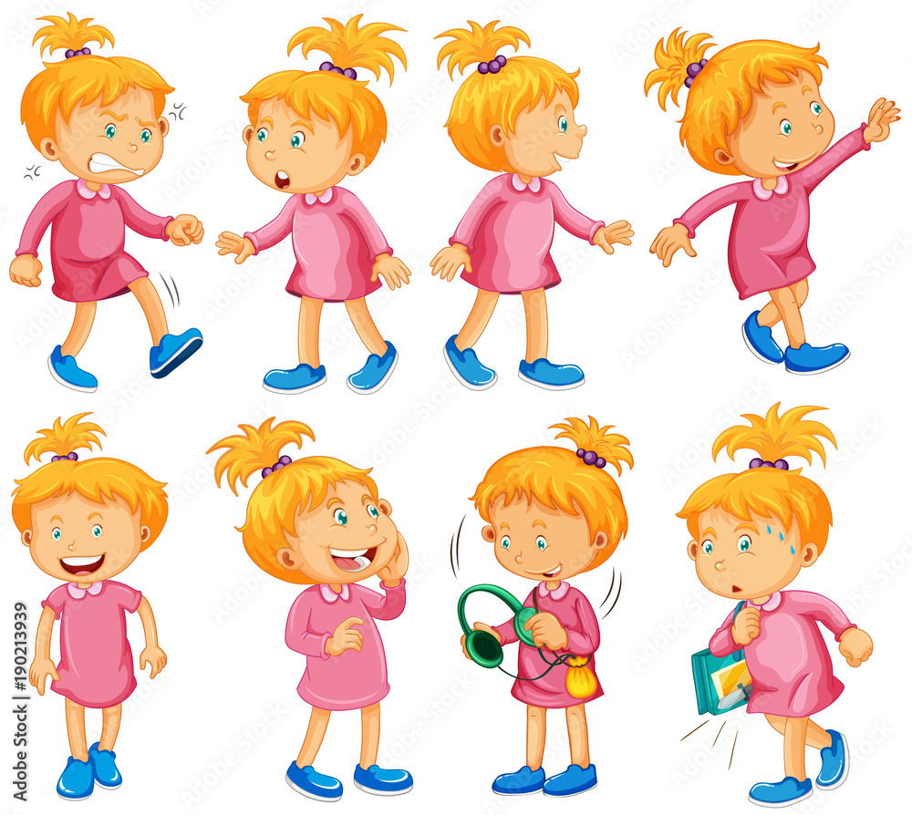 Girl in pink dress doing different things Girl in pink dress doing different things