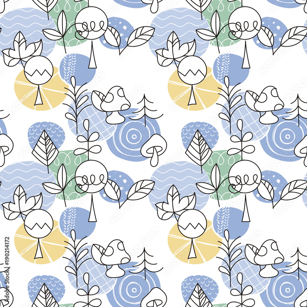 Seamless pattern in scandinavian style with cute tree and leaves Seamless pattern in scandinavian style with cute tree and leaves