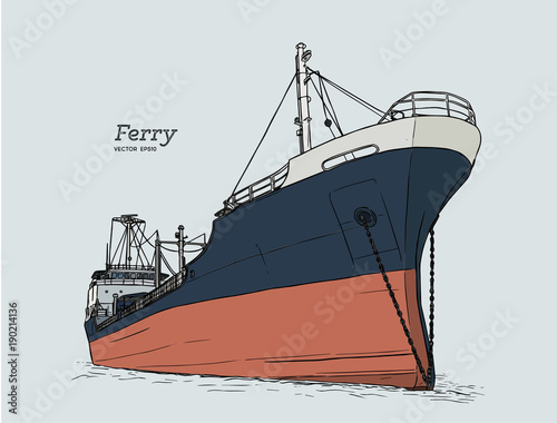 ferry boat, hand draw sketch vector.