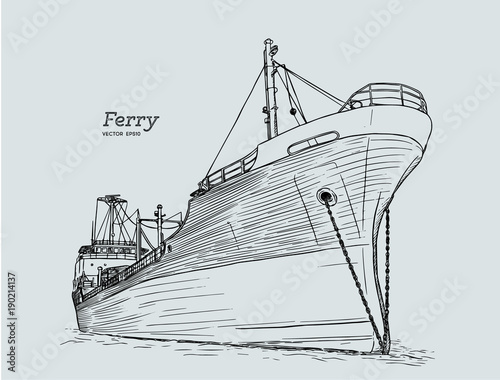 ferry boat, hand draw sketch vector.