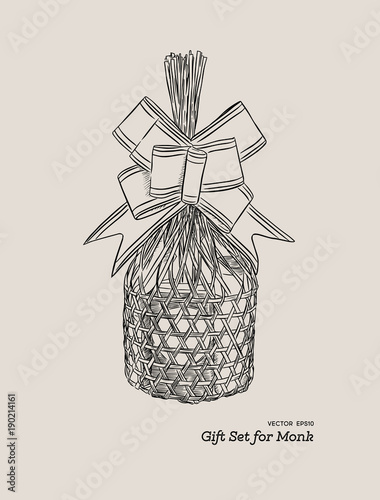 Sets of consuming items in a basket for Offering dedicated to monks in Buddhist merit of Thai .