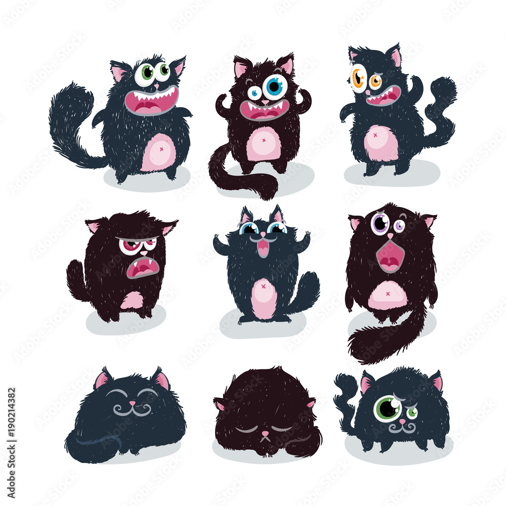 Cutest doodle monster cats. Vector elements collection Cutest doodle monster cats. Vector elements collection