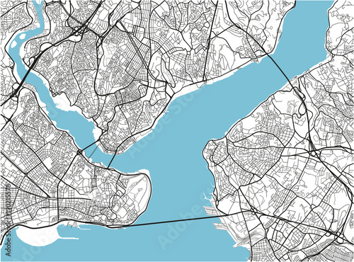 Fotografie, Obraz Black and white vector city map of Istanbul with well organized separated layers