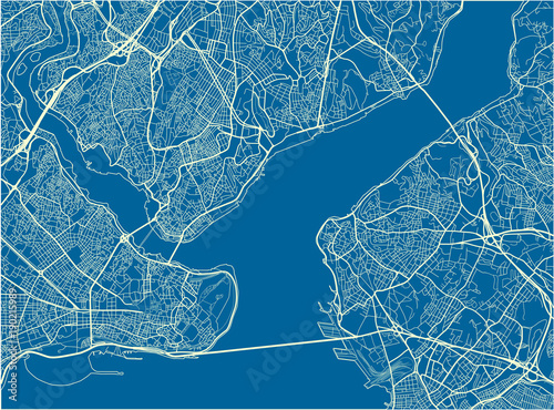 Photo Blue and White vector city map of Istanbul with well organized separated layers