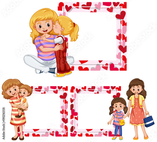 Heart frame templates with mother and kids
