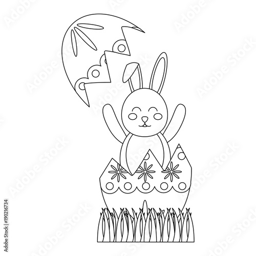 easter bunny celebrate sitting in the broken egg decoration vector illustration