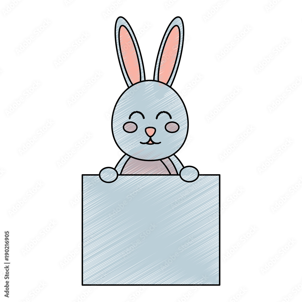 Obraz premium cute rabbit holding blank sign board vector illustration