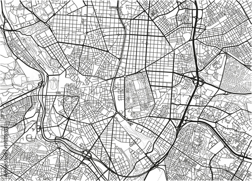 Black and white vector city map of Madrid with well organized separated layers.