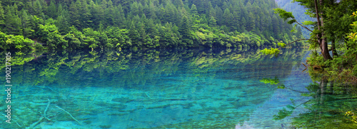 view of colorful lake in jiuzhaigou national park  Sichuan  china