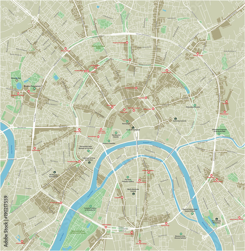 Obraz na plátně Vector city map of Moscow with well organized separated layers.