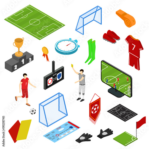 Football or Soccer Game Icons Set Isometric View. Vector