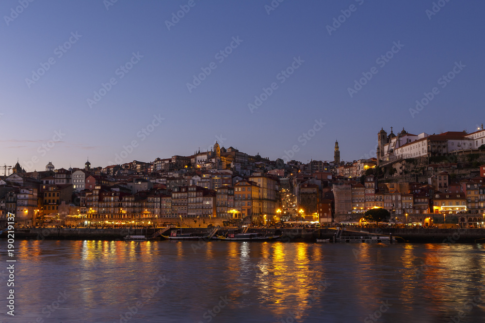 Douro river and Porto at sunset
