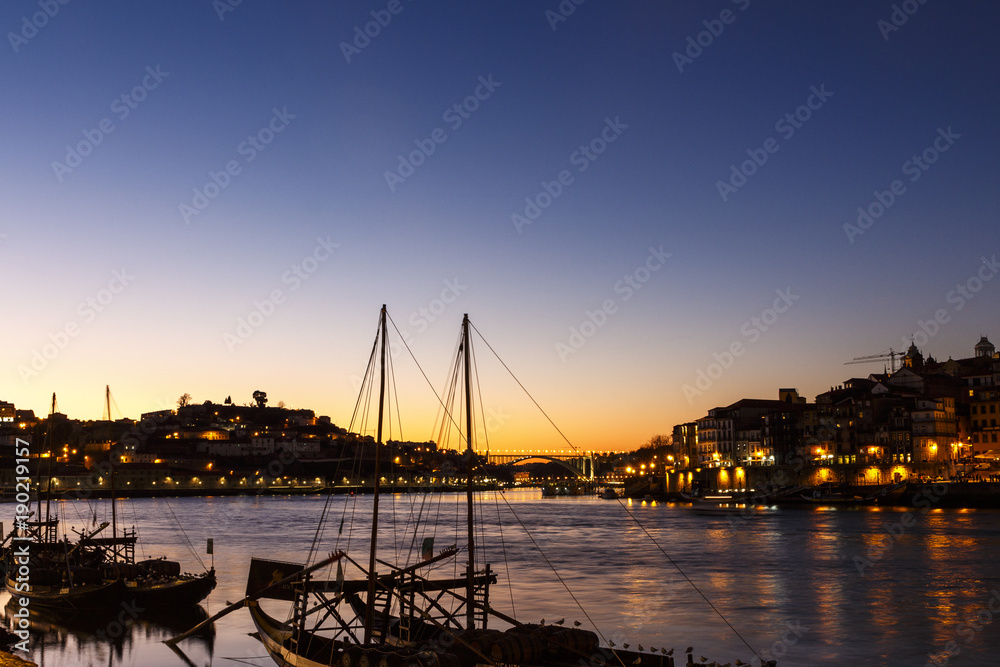 Douro river and Porto at sunset
