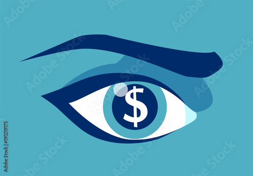 greedy eye with dollar sign in pupil.